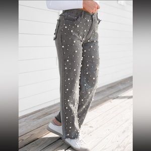 Pol pants POL jeans with faux pearls BRAND NEW in wrap charcoal womens small NEW